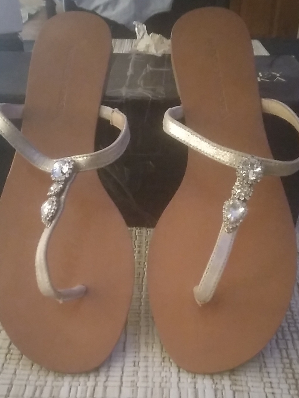 Badgley Mischka Silver Jewel T-Strap Sandals
